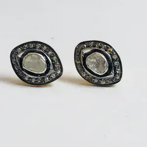 ANTIQUE DIAMONDS EARRINGS,antique handmade earrings , Rose cut diamonds earrings,finest handmade art, square shaped diamonds earrings