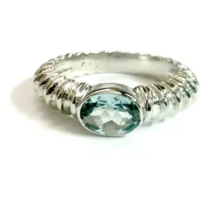 AQUAMARINE UNISEX RING ,Sterling Silver  ,March birthstone ,Sea Water ring ,Promise Ring , best gift forever....