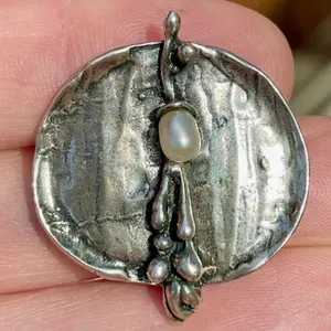 Explicit Modernism—Vintage 925 Sterling Silver Brooch with Freshwater Pearl , Feminist jewelry , Gift for her .