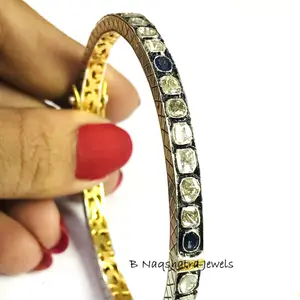 Rose Cut PAVE DIAMONDS SAPPHIRE Bangle-925 Sterling Silver-Victorian Diamonds Bangle-wedding Gift,Bride Maid Gift...