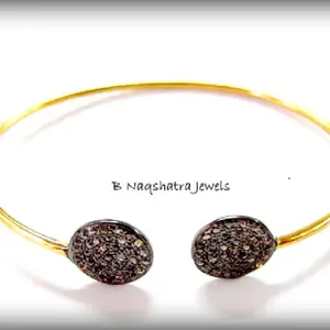 925 Sterling Silver and Natural PAVE DIAMONDS Cuff Bangle -Vintage wedding Gift,Bride Maid Gift...