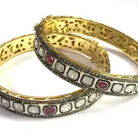 1 Pc ROSECUT RUBY DIAMONDS-925 Sterling Silver-Pave set Diamond Bangle, Vintage wedding bangle. 1 Pc ROSECUT RUBY DIAMONDS-925 Sterling Silver-Pave set Diamond Bangle, Vintage wedding bangle.