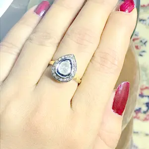 Natural ROSE CUT DIAMONDS Antique Victorian Style ring in 925 sterling silver , pear shape diamonds , gift for loved ones