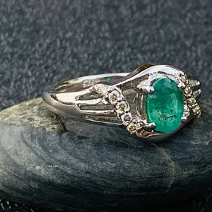 EMERALD RING Studded with natural Diamonds,Sterling silver Ring,May Birthstone,Green beryls Fine jewelry