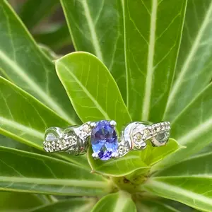 TANZANITE WEDDING BAND Studded with diamonds,Oval cut,Hola Diamonds, Engagement Ring ,Gift for Her.
