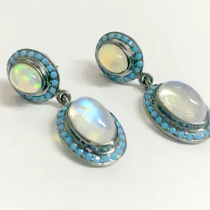 ETHIOPIAN OPAL & RAINBOW Moonstone Turquoise 925 sterling silver earrings,opal oval,milky rainbow earrings,moonstone earrings, gift for her