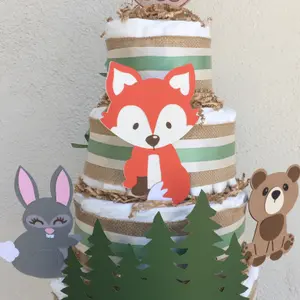 Woodland Animals Diaper Cake, Woodland Creatures centerpiece, lumberjack shower, tree baby shower decor, forest decorations