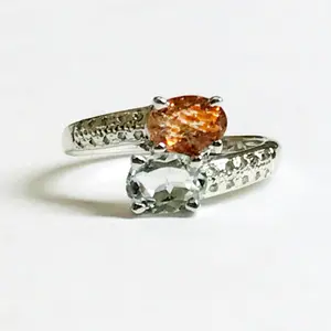 AQUAMARINE SUNSTONE DIAMONDS Ring , Engagement Ring , March Birthstone , Sunstone Gemstone , Mothers Day Gift.....