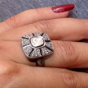 100% Natural rose cut diamonds antique silver ring,diamonds vintage ring,super quality diamond ,black rhodium plated jewelry,vintage jewelry