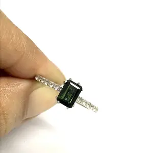 GREEN TOURMALINE TOPAZ ,Sterling Silver Ring , Octagon faceted, Faceted Green Tourmaline, Halloween and Christmas Gift..