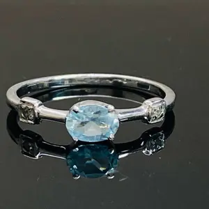 DAINTY AQUAMARINE PROMISE Ring ,Aquamarine Ring with natural Diamonds ,March Birthstone, Christmas Gift , Promise Ring for Her.