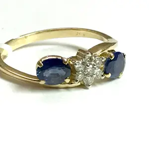 BLUE SAPPHIRE Diamond Halo Ring , September Birthstone , Engagement ring ,Flower Pattern , 14k Gold Ring ,Diana Ring