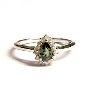 NATURAL GREEN SAPPHIRE Ring, Sapphires Diamond halo Engagement ring ,September Birthstone, green corundum Gemstone