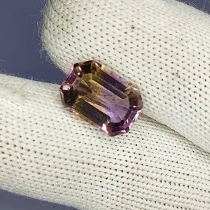 5.85 Carat 100% Natural Untreated 13x9x7 MM Ametrine Rectangle Shape Loose Gemstone Double Ametrine Bi Color Ametrine Ring Pendant Brooch