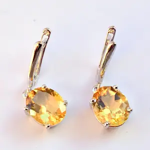 CITRINE Yellow Gemstone ,sterling silver earring,russian lock earrings,DROP EARRINGS,November birthstone,Yellow earrings gift for loved ones