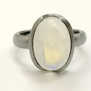 RAINBOW MOONSTONE RING , Black Matte Finish , Antique look , White Rainbow color , Milky Rainbow ring , Men Ring , Fathers day gift
