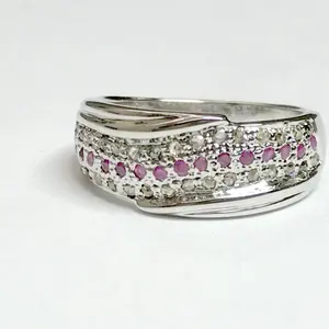 TINY RUBY DIAMONDS 925 Sterling Ring , Broad Eternity Band , July Birthstone , Lovely Engagement Ring and Wedding Gift ........