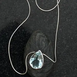 AQUAMARINE NECKLACE PENDANT ,sterling silver ,March Birthstone ,Aqua Color , pear shape Necklace Pendant,Gift for her.
