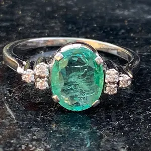 NATURAL EMERALD DIMAOND  Ring - May Birthstone - Zambian Emerald Gold Ring - Statement Ring - Green beryl Engagement Ring