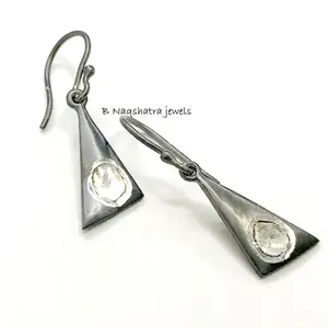 DANGLE DIAMONDS EARRINGS in sterling silver 925, diamond dangle leaf earrings,party wear for women,diamond antique earring, Gift For her ..