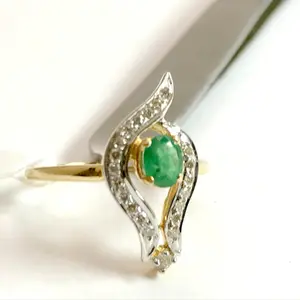 EMERALD DIAMOND DESIGNER 14K Gold Ring, Leaf Pattern ,May Birthstone,Engagement & Wedding Gift ,Promise ring for her