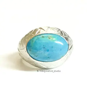 NATURAL ARIZONA TURQUOISE Men's silver Ring ,December Birthstone , Cabochon Turquoise, Promise ring for him ,Aqua Gemstone ,Textured Pattern