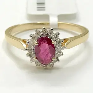RUBY DIAMOND RING, 14k Diamond Ring, Hand Made, Diamond Halo Ring, 14k Ruby Ring, Ruby Diamond Ring, yellow Gold Ring,July Birthstone