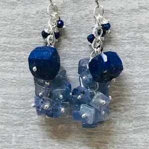 Lapis lazuli Iolite tumble beads bunch EARRINGS,Birthday gifts, Drop n Dangle handmade Earrings, Gift for Her