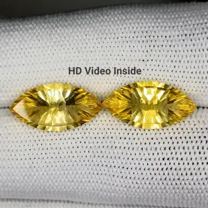 Natural Citrine, Merchant Stone of Wealth, Marquee Shape, Concave Cut, Pair, Loose Gemstone, 12.20 Carat 20x10x6 MM Best for Citrine Earring