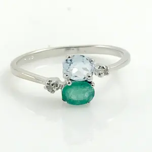 AQUAMARINE EMERALD DIAMOND Ring,Engagement ring , Wedding band , promise ring for her, Valentine gift, March-May birthstone