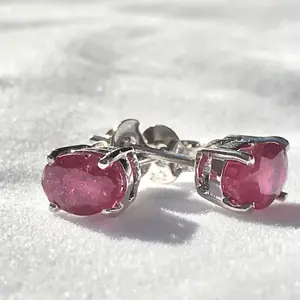 RUBY SILVER EARRINGS , ruby anniversary earrings,handmade earrings , red ruby earrings, July birthstone, precious stone earrings