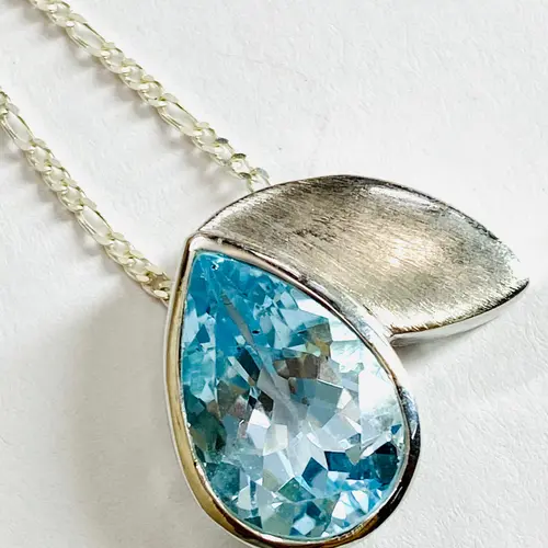 BLUE TOPAZ PEAR pendant Necklace ,Sterling Silver,December Birthstone,Lovely Gift for her .