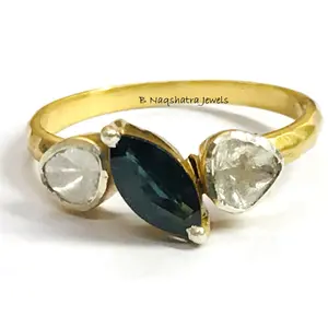 SAPPHIRE ROSECUT DIAMONDS , 925 Sterling silver Engagement Ring , Blue Sapphire Marquise ,Wedding Jewelry