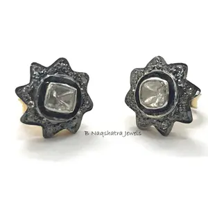 DIAMONDS Cluster STUD Earrings ,925 Sterling Silver,Women Jewelry, Vintage Style ,Antique Finish ,Valentine gift.