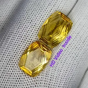 Natural Citrine, Stone of Wealth, Cushion Shape Concave Cut Pair Loose Gemstone, 13.40 Carat 15x11x7 MM Best for Citrine Earring and ring