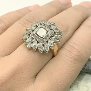 100% Natural rose cut diamonds antique silver ring,diamonds vintage ring,super quality diamond ,black rhodium plated jewelry,vintage jewelry