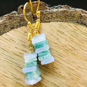 Blue Agate-Amazonite chips DANGLE EARRINGS,Handmade Jewelry ,Gift For Her.