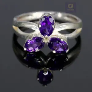 6x4 mm Oval Cut Natural Purple Amethyst Gemstone Ring, 925 Sterling Silver Ring, Engagement / Wedding Ring February Birthstone Amethyst Ring