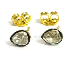 VICTORIAN DIAMONDS STUD Earrings ,Handmade Fine Jewelry , 0.31 ctwt Polki Diamonds,Antique look ,Wedding Gift , Enhance your Beauty....