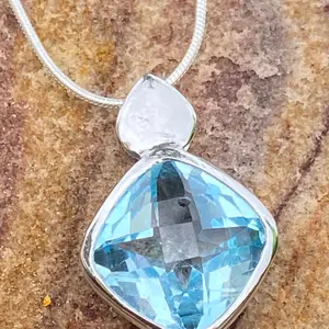 BLUE TOPAZ pendant Necklace ,Sterling Silver,December Birthstone, Christmas Gift for her .
