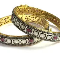 1 Pc ROSECUT RUBY DIAMONDS-925 Sterling Silver-Pave set Diamond Bangle, Vintage wedding bangle. 1 Pc ROSECUT RUBY DIAMONDS-925 Sterling Silver-Pave set Diamond Bangle, Vintage wedding bangle.
