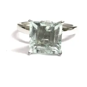AQUAMARINE STERLING SILVER Ring,March Birthstone, Aqua Blue ring, Square shape ,Solitaire,Promise Ring,Seawater Jewelry...