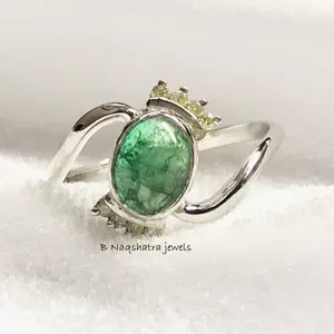 EMERALD DIAMOND ENGAGEMENT Ring - 925 Sterling Silver-May Birthstone, Statement Ring - Unique Gift for Her , Green Beryl Women Jewelry..