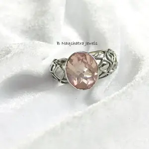 ROSE QUARTZ RING,Handmade 925 sterling silver Ring ,Pink Gemstone , Perfect Gift For Her ,Anniversary Gift , Pink Quartz Gemstone  ...
