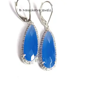 BLUE CHALCEDONY DANGLE Earrings,925 Sterling silver, Hebrew Birthstones, lever back Earrings, Gift for loved ones, Women Earrings ..