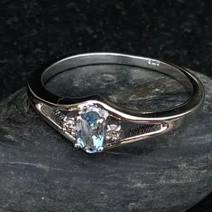 AQUAMARINE Stacking Ring Studded with natural Diamonds,Dainty Ring,March Birthstone, valentine Gift For her.