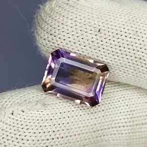 7.20 Carat 100% Natural Untreated 13x10x7 MM Ametrine Rectangle Shape Loose Gemstone Double Ametrine Bi Color Ametrine Ring Pendant Brooch