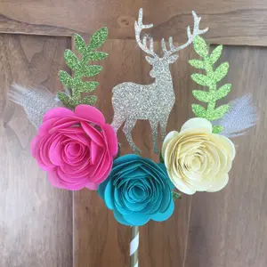 Deer cake topper, deer antler cake topper, floral cake topper, tribal cake topper, boho cake topper, hunting cake topper