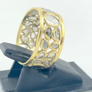 ROSE CUT DIAMOND Ring ,14k  Solid Yellow Gold , Sliced Diamonds jewelry , Antique Style Ring, Hand Forged Jewelry ,Mothers day gift