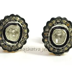 Fine Art , ROSE CUT DIAMONDS stud Earrings ,Handmade ,Polki Diamonds,Antique look , Valentine gift , Enhance your Beauty....